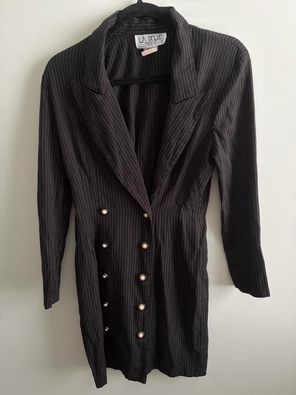 Vintage 80s/90s La Belle Black Pinstripe Blazer Mini Dress - Size 7